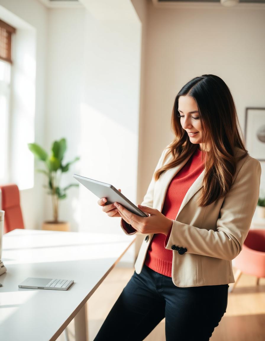 Assistant reviewing property listings on a tablet